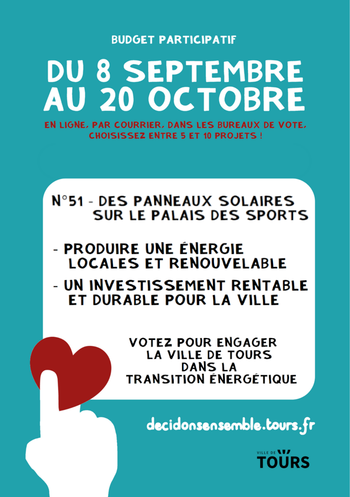 Tract pour voter pour des panneaux solaires sur le palais des sports